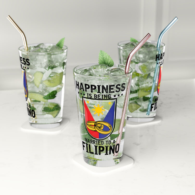 Humorous Happiness Is Married To Filipino Asian Wife Husband Novelty Marriage Nationalistic Philippines Flag Pint Glass, 16oz