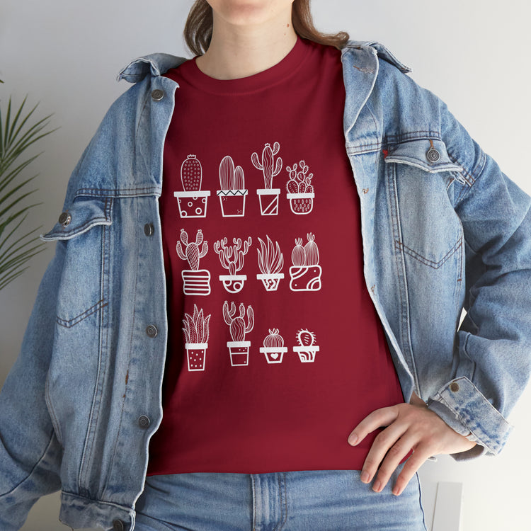 Shirt Funny Cactus Gardening Miniature Flowers Repotting Garden T-Shirt Unisex Heavy Cotton Tee