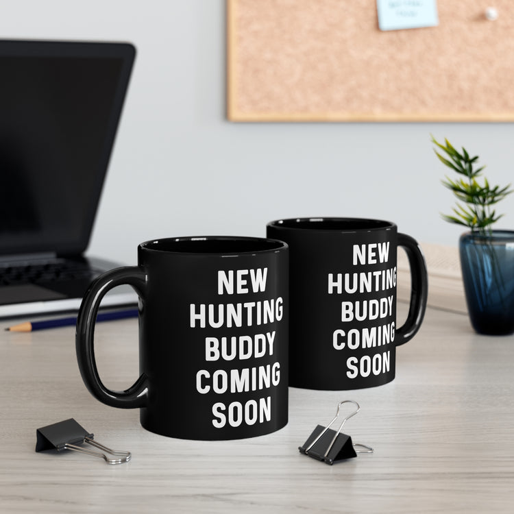 New Hunting Buddy Coming Soon Baby Bump Black mug 11oz