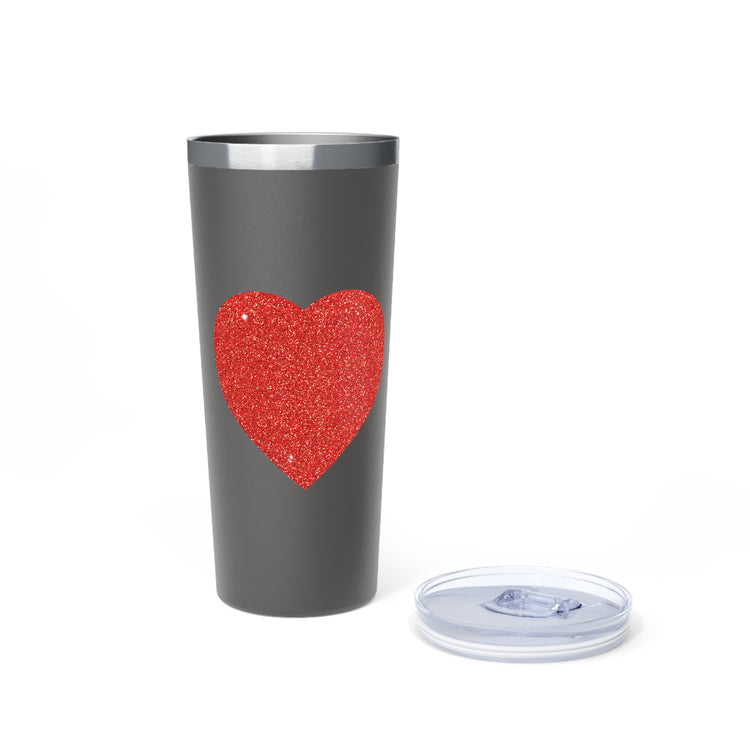 Red Glitter Effect Heart Valentines Day Men Women Copper Vacuum Insulated Tumbler, 22oz