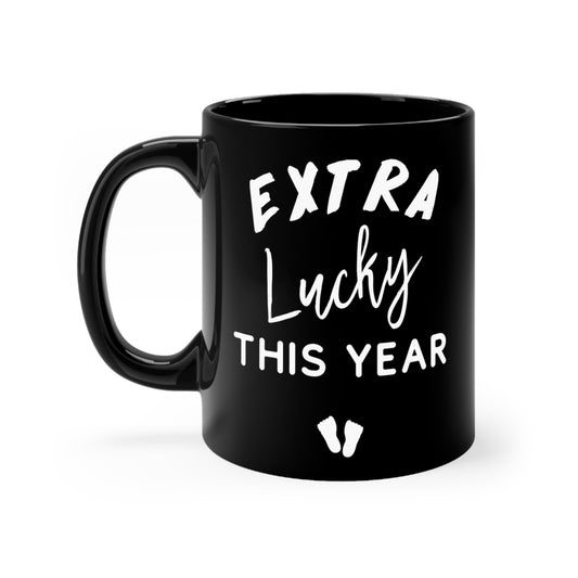 Extra Lucky This Year Thankful Future Mom Baby Bump Black mug 11oz