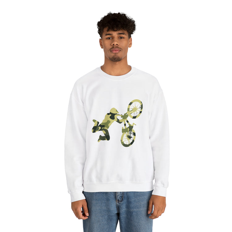 Humorous Military Colors Pattern Bicycle Two-Wheeler Cyclist Unisex Crewneck Sweatshirt