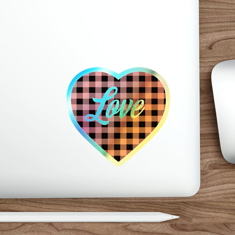 buffalo plaid heart 2 Holographic Die-cut Stickers