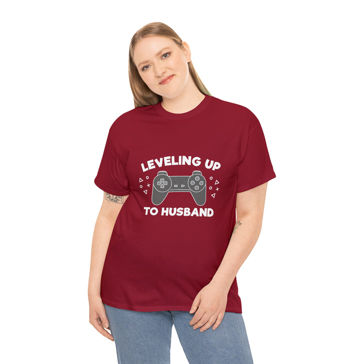 Shirt Funny Leveling Up To Husband Honeymoon Celebratory Hubby T-Shirt Unisex Heavy Cotton Tee