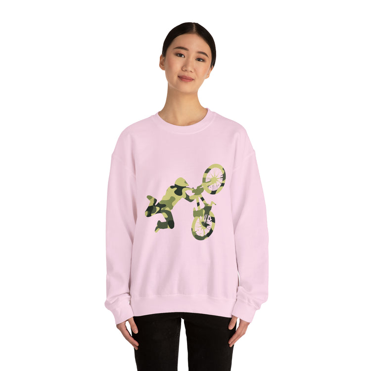 Humorous Military Colors Pattern Bicycle Two-Wheeler Cyclist Unisex Crewneck Sweatshirt