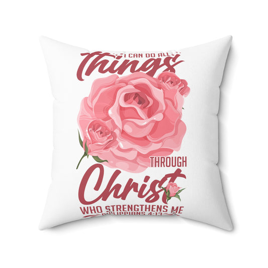 Inspirational Christianity Devotees Flowery Philippians Scriptures Uplifting Love Spun Polyester Square Pillow