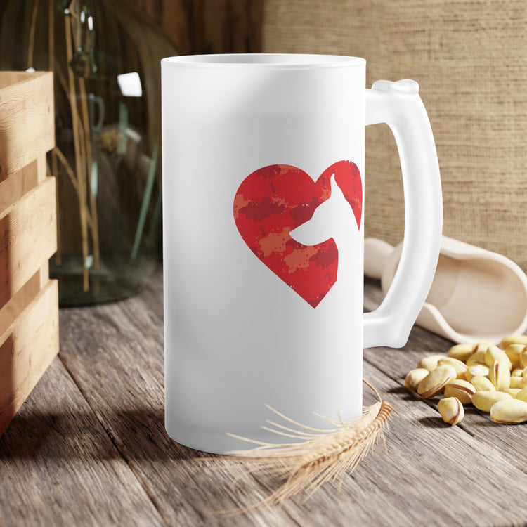 Hilarious Hearts Day German Dog Outline Figure Humorous Frosted Glass Beer Mug