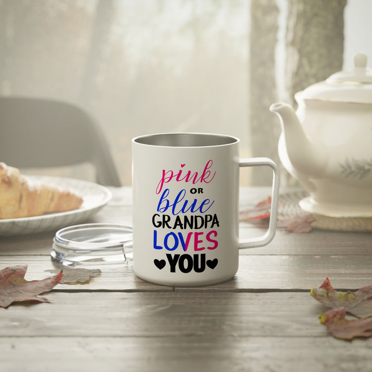 Pink Or Blue Grandpa Loves You Gender Reveal Grandfather Insulated Coffee Mug, 10oz