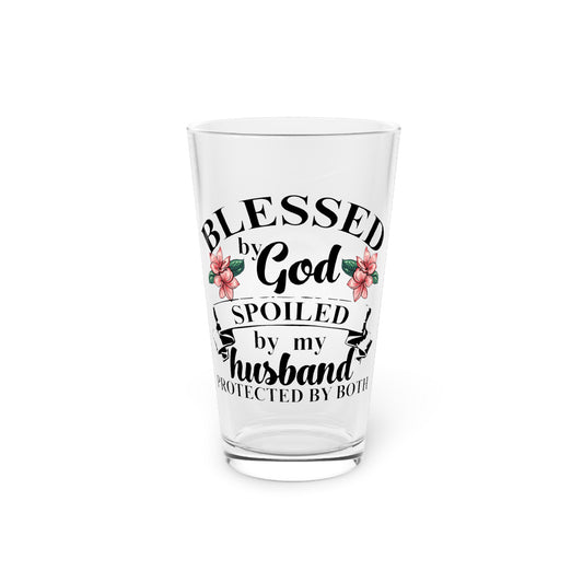 Favored Of God Spoiled By My Husband Quote Tee Shirt Gift | Cute Protected Worshipper Saying Men Women T Shirt Pint Glass, 16oz