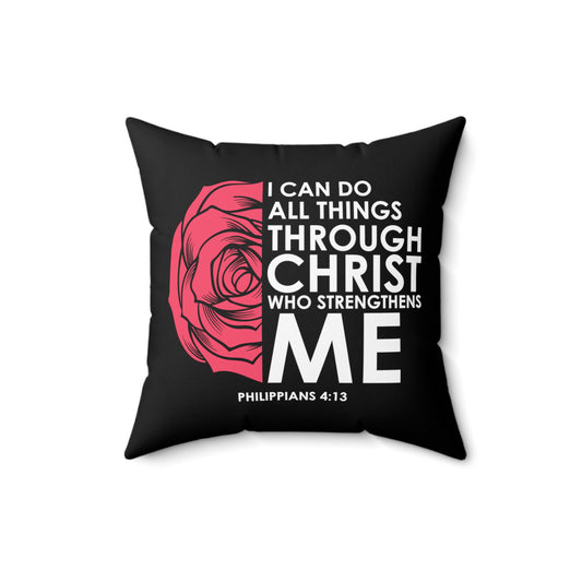 Inspirational Christianity Devotees Flowery Philippians Religious Scriptures Uplifting Spun Polyester Square Pillow