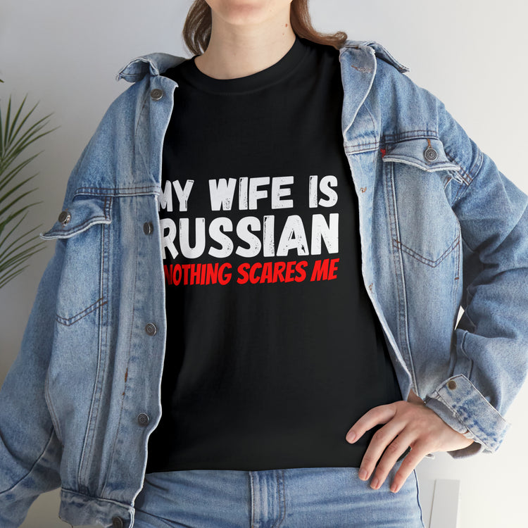 Shirt Funny My Wife's Russian Introvert Sayings Heritage Spouse T-Shirt Unisex Heavy Cotton Tee