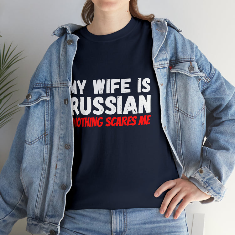 Shirt Funny My Wife's Russian Introvert Sayings Heritage Spouse T-Shirt Unisex Heavy Cotton Tee