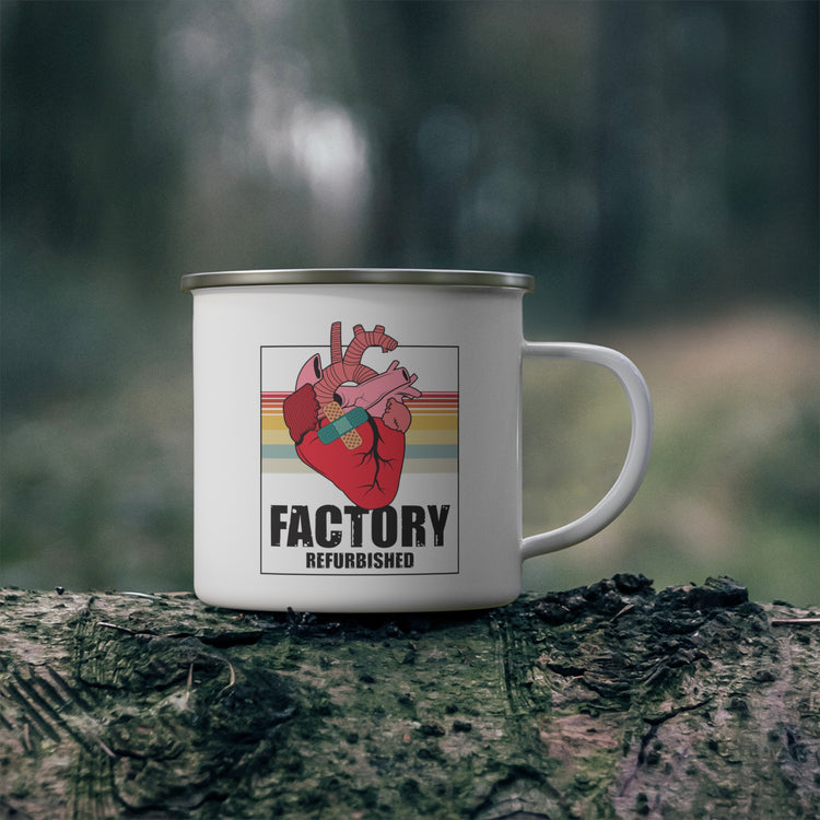 Novelty Factory Refurbished Hearts Recovering Patients Puns Enamel Camping Mug