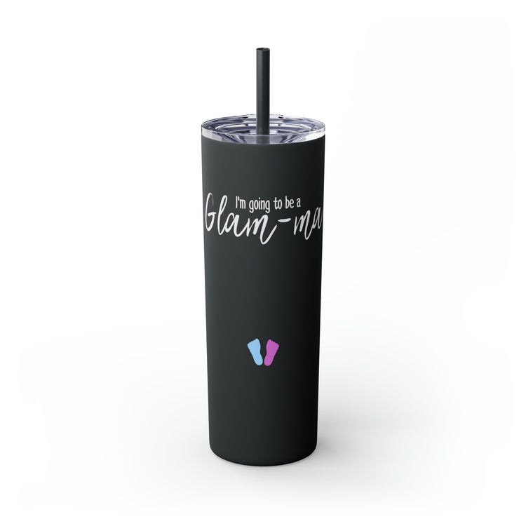 Glam-ma Glamma Pregnancy Announcement New Grandma Gift Skinny Tumbler with Straw, 20oz