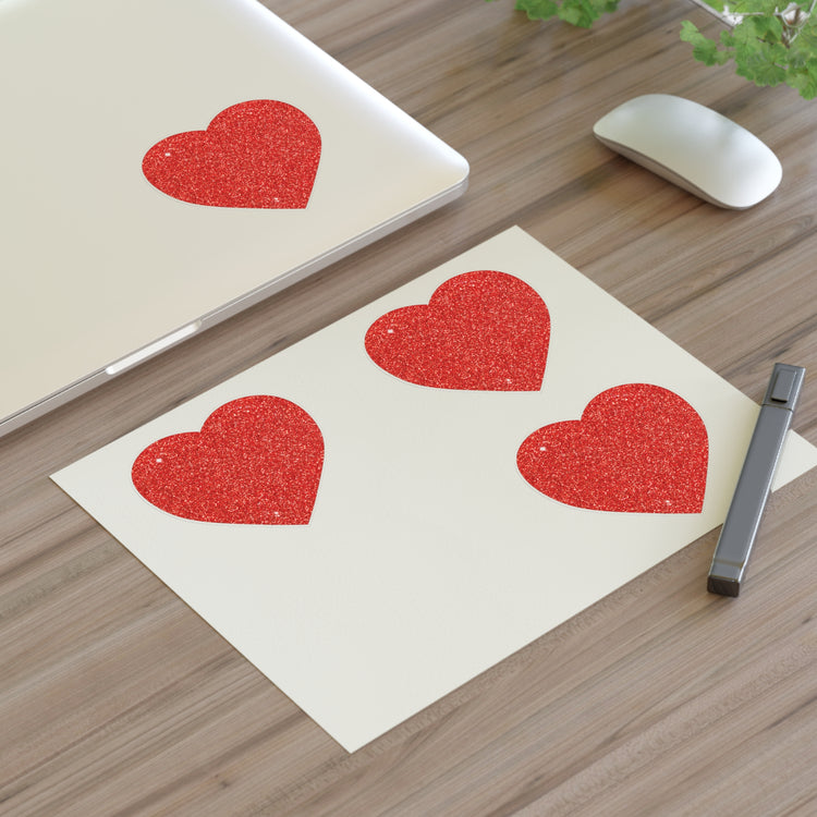 Red Glitter Effect Heart Valentines Day Men Women Sticker Sheets