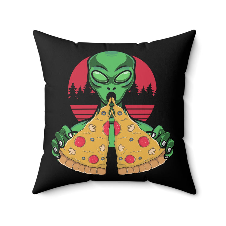 Humorous Extraterrestrial Eating Pizza Funny Spooky Aliens Spun Polyester Square Pillow