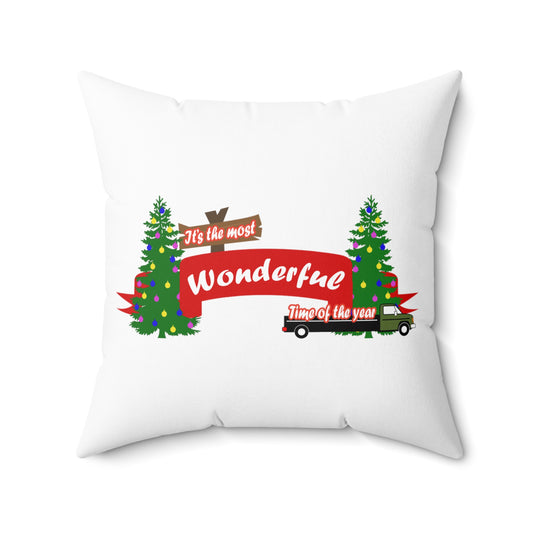 It's The Most Wonderful Time Of The Year Merry Christmas Spun Polyester Square Pillow