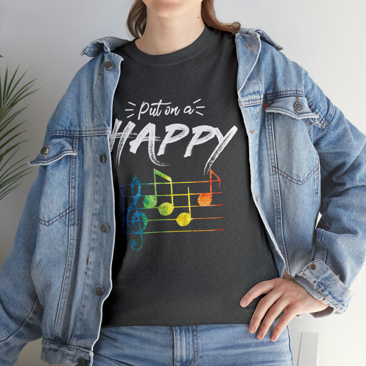 Shirt Funny Put On Smiling Faces Positive Music Lover Musical Instrument Melody Retro T-Shirt Unisex Heavy Cotton Tee