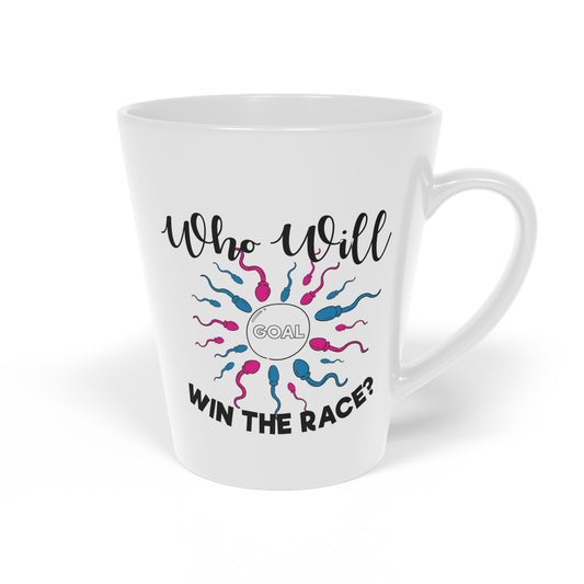 Who Will Win The Race Funny Gender Announcement Latte Mug, 12oz