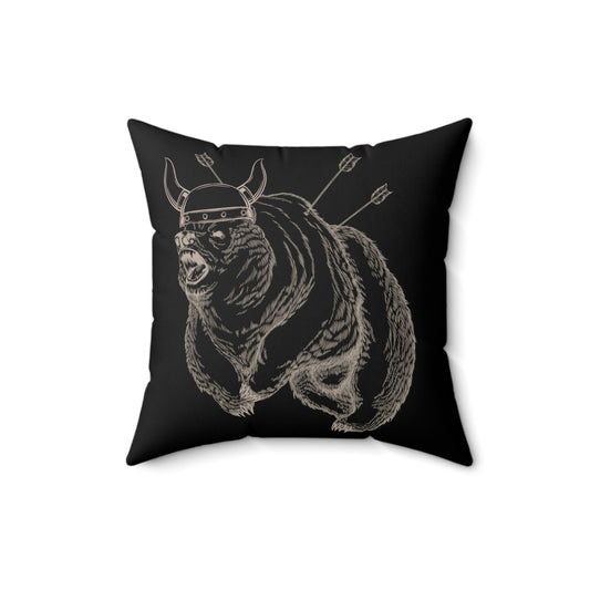 Cool Grizzly Bear Viking Mythology Strong Animal Warrior Spun Polyester Square Pillow