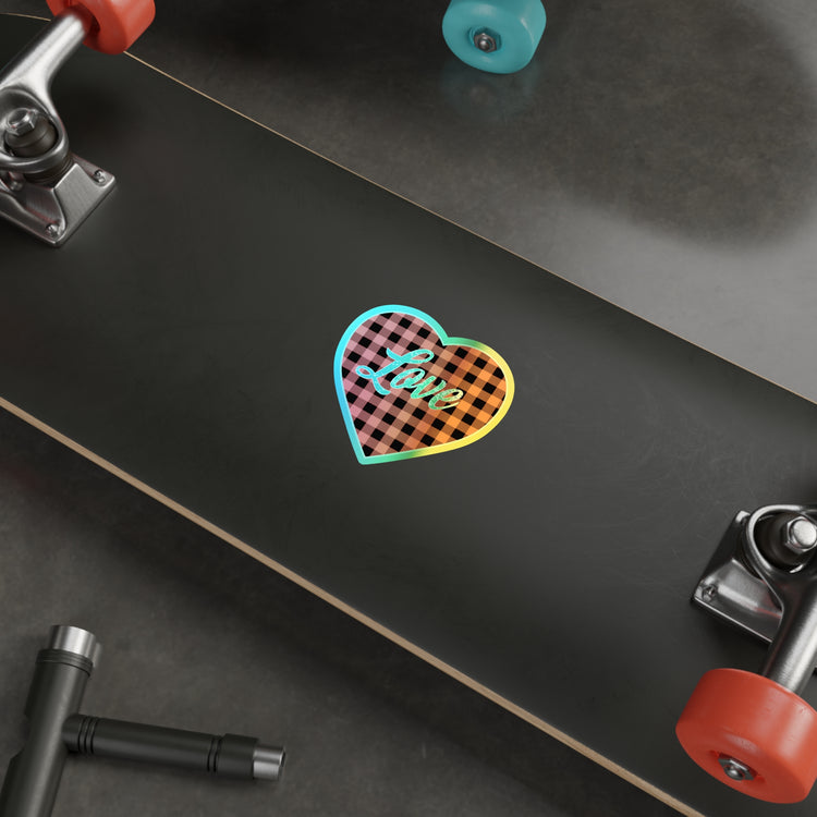 buffalo plaid heart 2 Holographic Die-cut Stickers