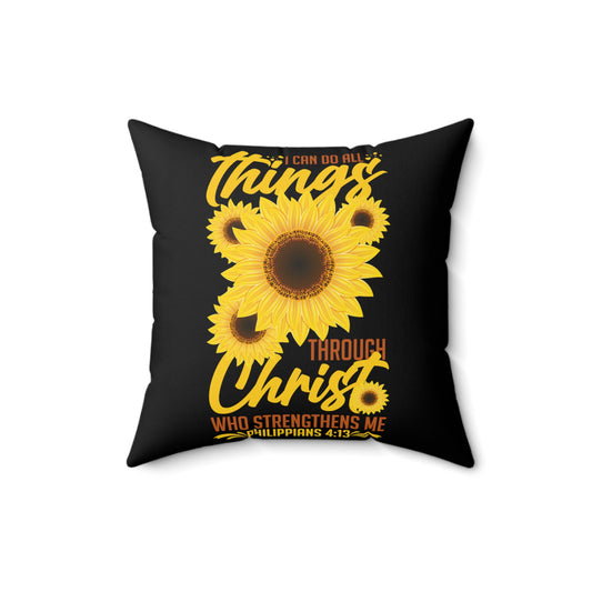 Inspirational Christianity Sunflowers Philippians Catholic Religious Uplifting Scriptures Spun Polyester Square Pillow