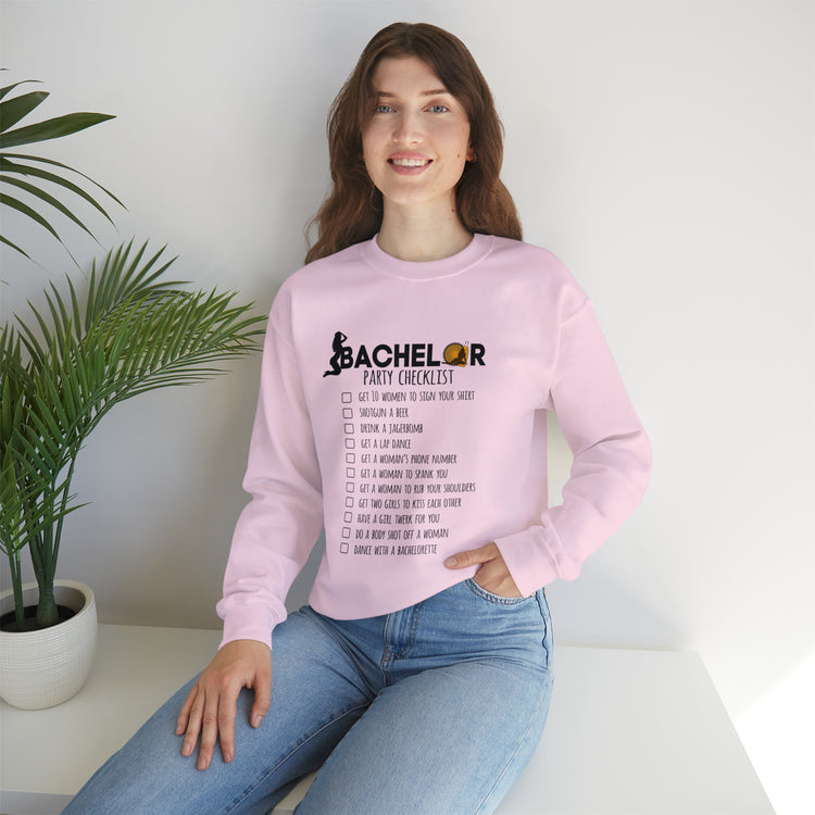 Novelty Bachelors Funny Bridal Marriage Checklist Line Unisex Crewneck Sweatshirt