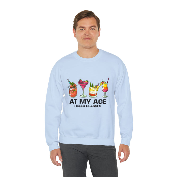 Funny At My Age I Glasses Bartender Mixologist Beverage Unisex Crewneck Sweatshirt