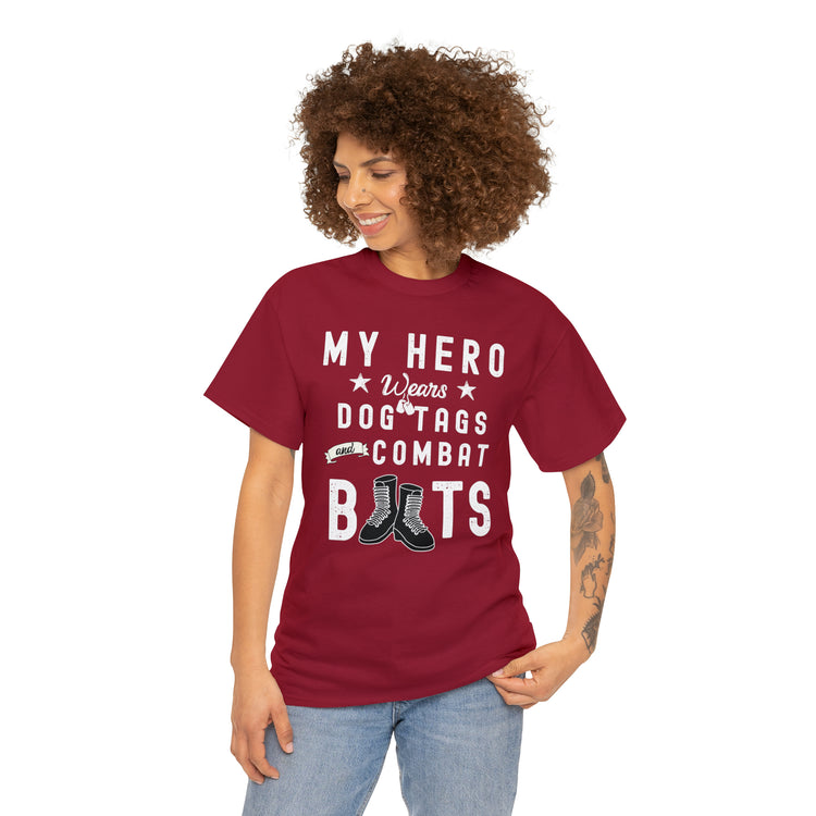 Shirt Funny My Soldier Wears Dog Tag Boots Quote Military Patriotic T-Shirt Unisex Heavy Cotton Tee