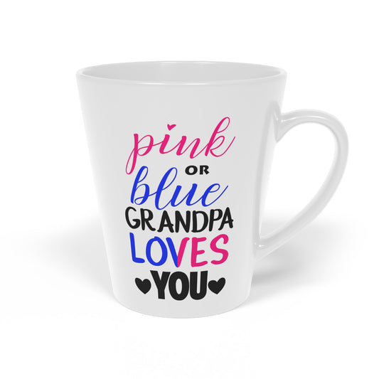 Pink Or Blue Grandpa Loves You Gender Reveal Grandfather Latte Mug, 12oz