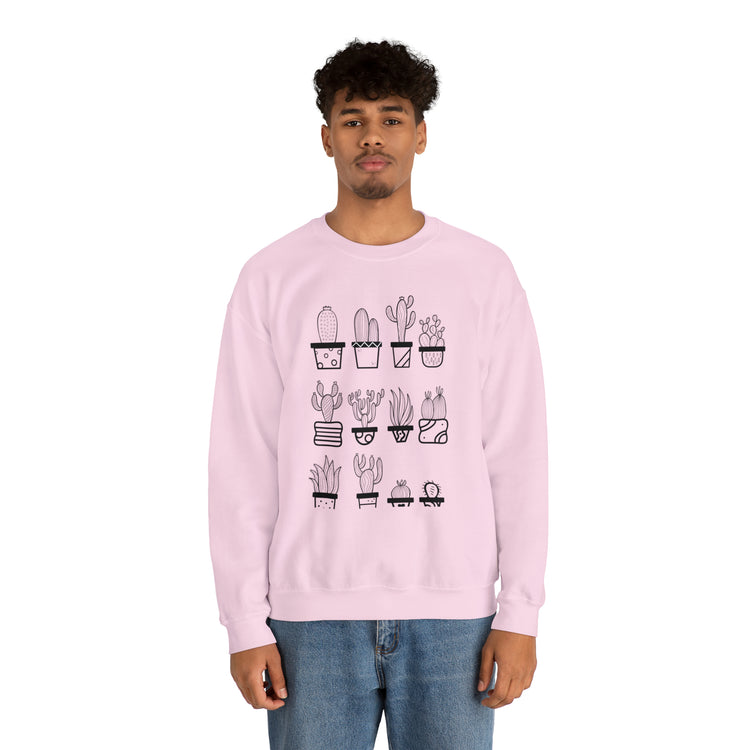 Humorous Cactuses Enthusiasts Cactus Illustration Vintage Novelty Succulents Devotee Gardening Graphic Funny Unisex Heavy Blend™ Crewneck Sweatshirt