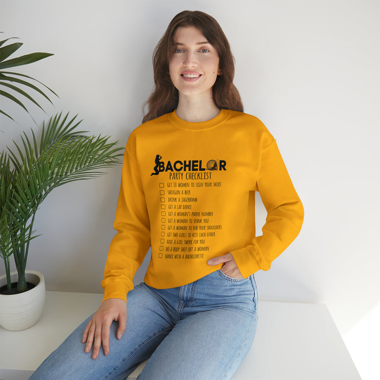 Novelty Bachelors Funny Bridal Marriage Checklist Line Unisex Crewneck Sweatshirt