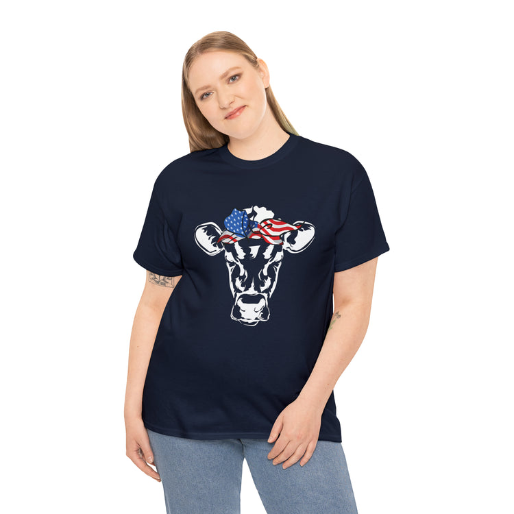 Cool Cow with USA American Flag Bandana Vegan Clothing Herbivore Shirt | Vegetarian T Shirt | Heifer Shirt | Cowgirl Shirt | Farmer Shirt