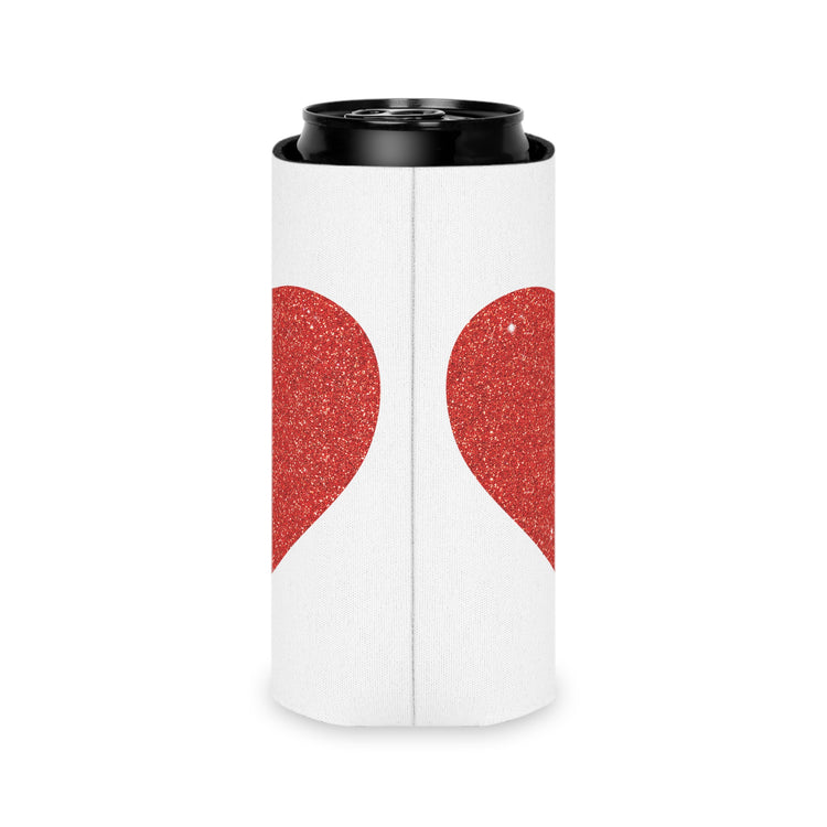 Red Glitter Effect Heart Valentines Day Men Women Can Cooler