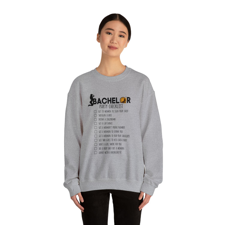 Novelty Bachelors Funny Bridal Marriage Checklist Line Unisex Crewneck Sweatshirt