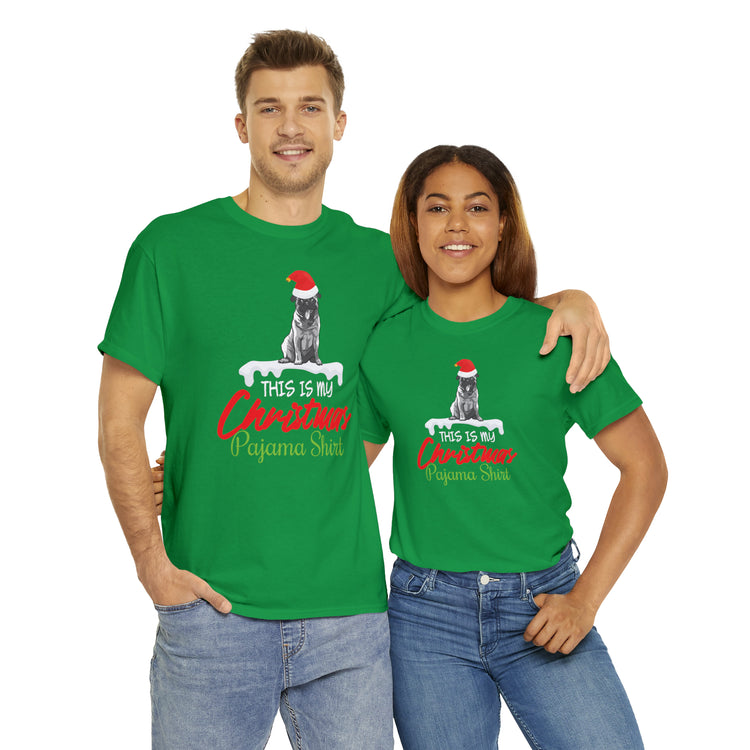 Shirt Funny Pug This Is My Christmas Pajama Dog Holiday Pet Hilarious Seasonal Unique T-Shirt Unisex Heavy Cotton Tee