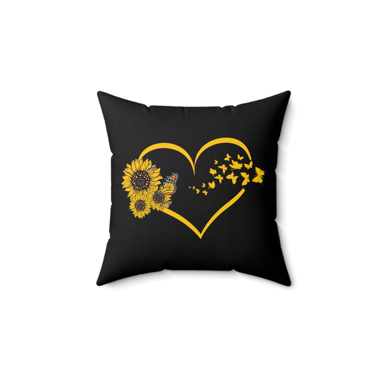 Hilarious Sunflower Heart Butterflies Bohemian Hippy Biodiversity Spun Polyester Square Pillow