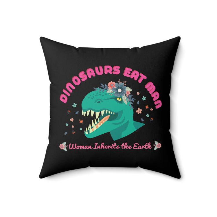 Humorous Funny Dinosaurs Eat Man Funny Retro Outdoor Adventures Dinosaurs Spun Polyester Square Pillow