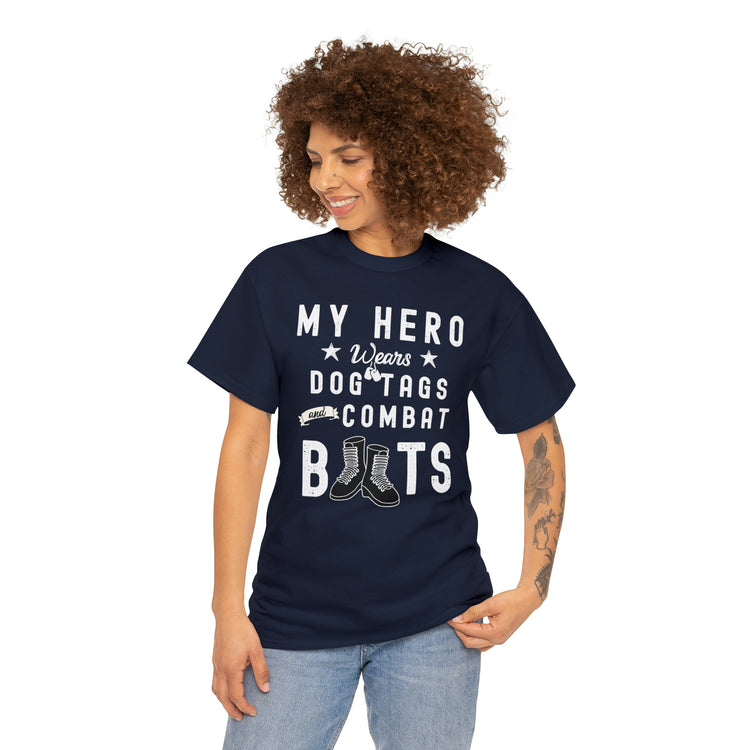 Shirt Funny My Soldier Wears Dog Tag Boots Quote Military Patriotic T-Shirt Unisex Heavy Cotton Tee