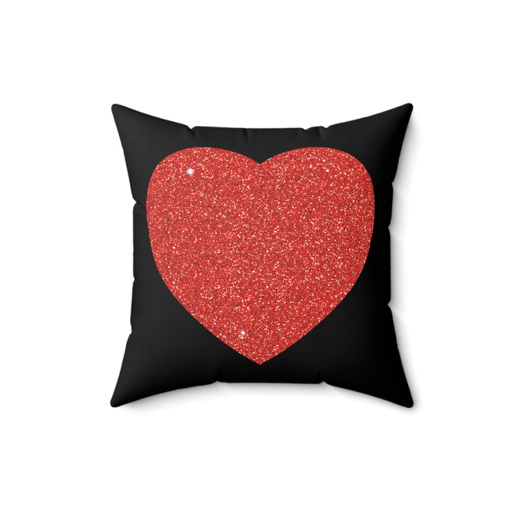 Red Glitter Effect Heart Valentines Day Men Women Spun Polyester Square Pillow