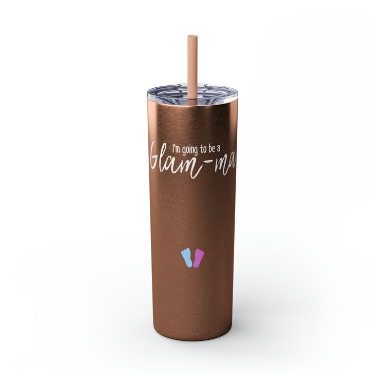 Glam-ma Glamma Pregnancy Announcement New Grandma Gift Skinny Tumbler with Straw, 20oz