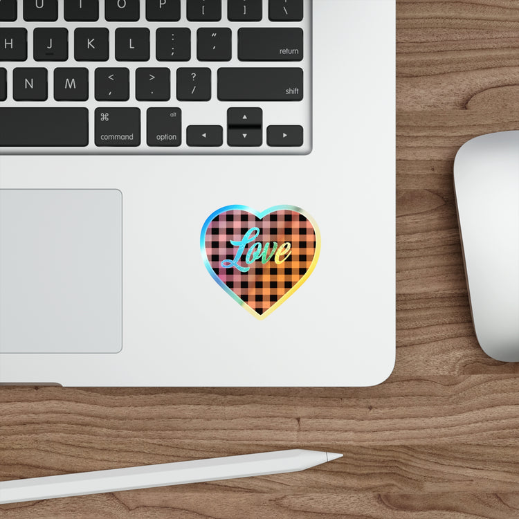 buffalo plaid heart 2 Holographic Die-cut Stickers