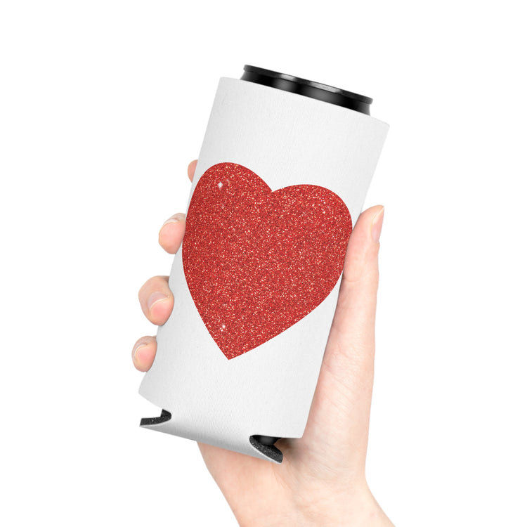 Red Glitter Effect Heart Valentines Day Men Women Can Cooler