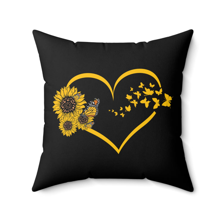 Hilarious Sunflower Heart Butterflies Bohemian Hippy Biodiversity Spun Polyester Square Pillow