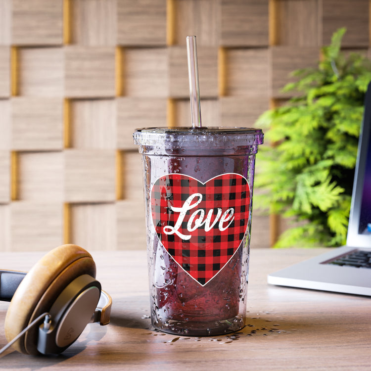 buffalo plaid heart 2 Suave Acrylic Cup