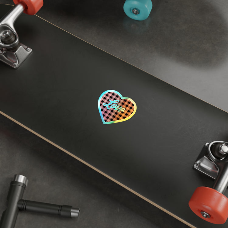 buffalo plaid heart 2 Holographic Die-cut Stickers