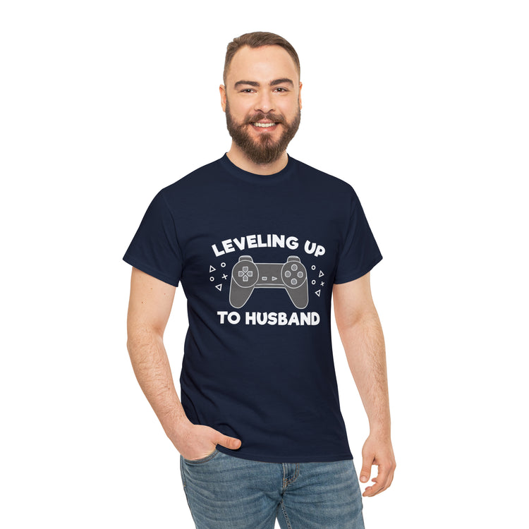 Shirt Funny Leveling Up To Husband Honeymoon Celebratory Hubby T-Shirt Unisex Heavy Cotton Tee