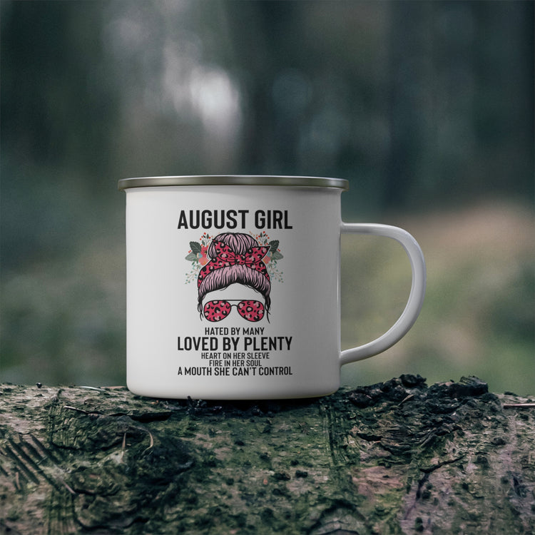 Hilarious Female Facial Expression Lady Sunglasses Ribbon Fan Enamel Camping Mug
