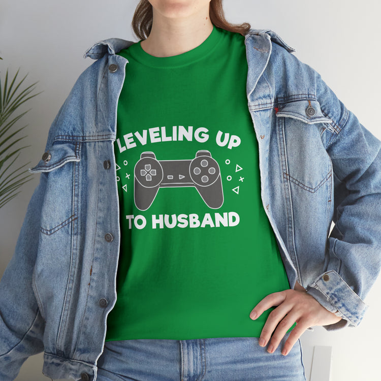 Shirt Funny Leveling Up To Husband Honeymoon Celebratory Hubby T-Shirt Unisex Heavy Cotton Tee