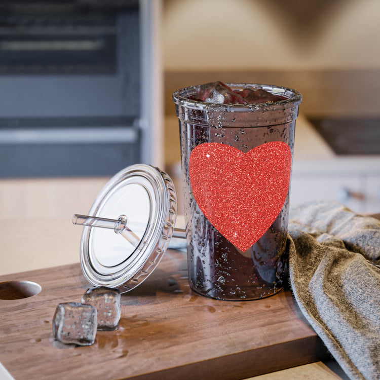 Red Glitter Effect Heart Valentines Day Men Women Suave Acrylic Cup